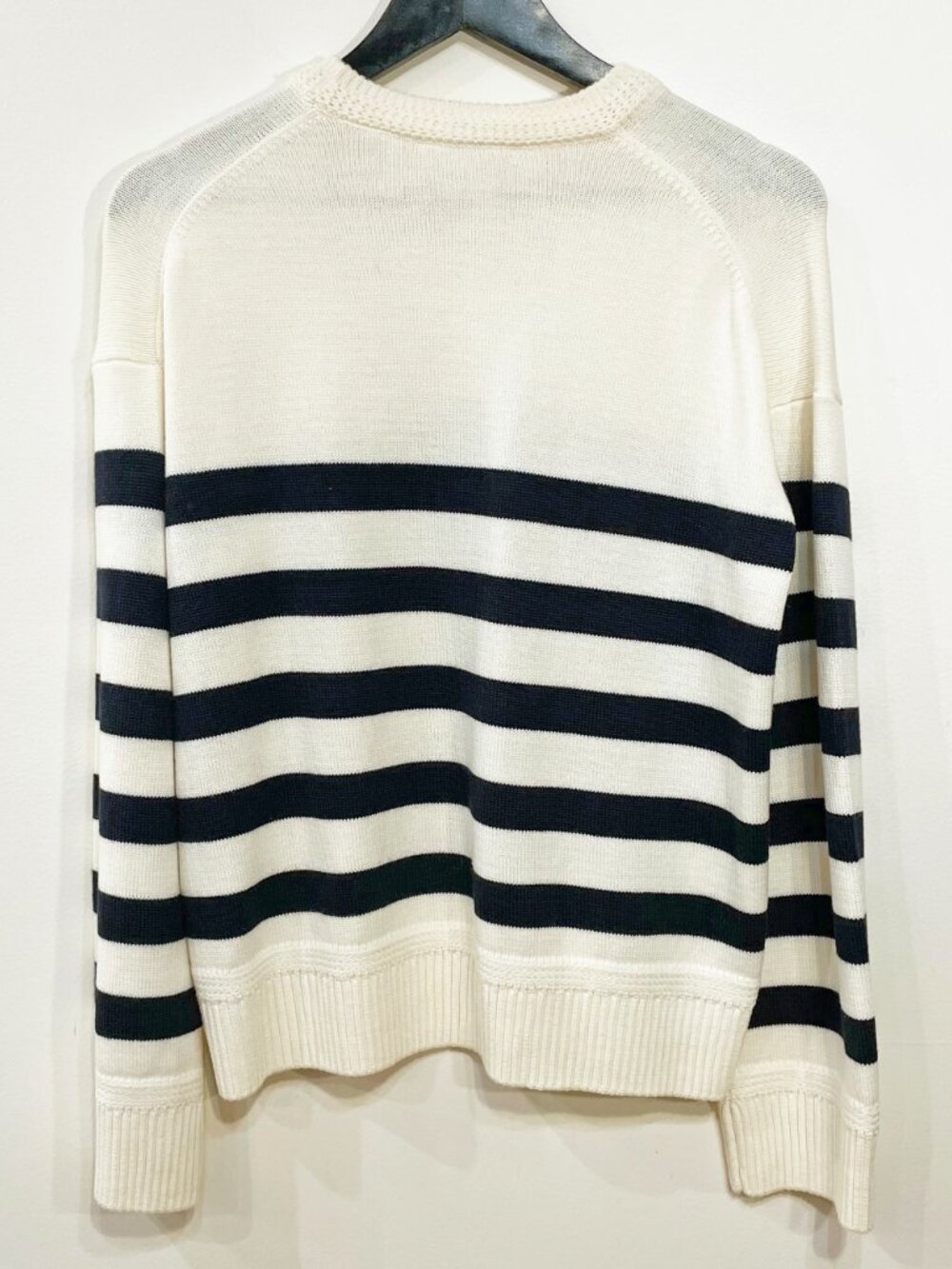 Like New Sezane Bastien 100% Wool Striped Sweater Ecru Navy Medium - Picture 4 of 8
